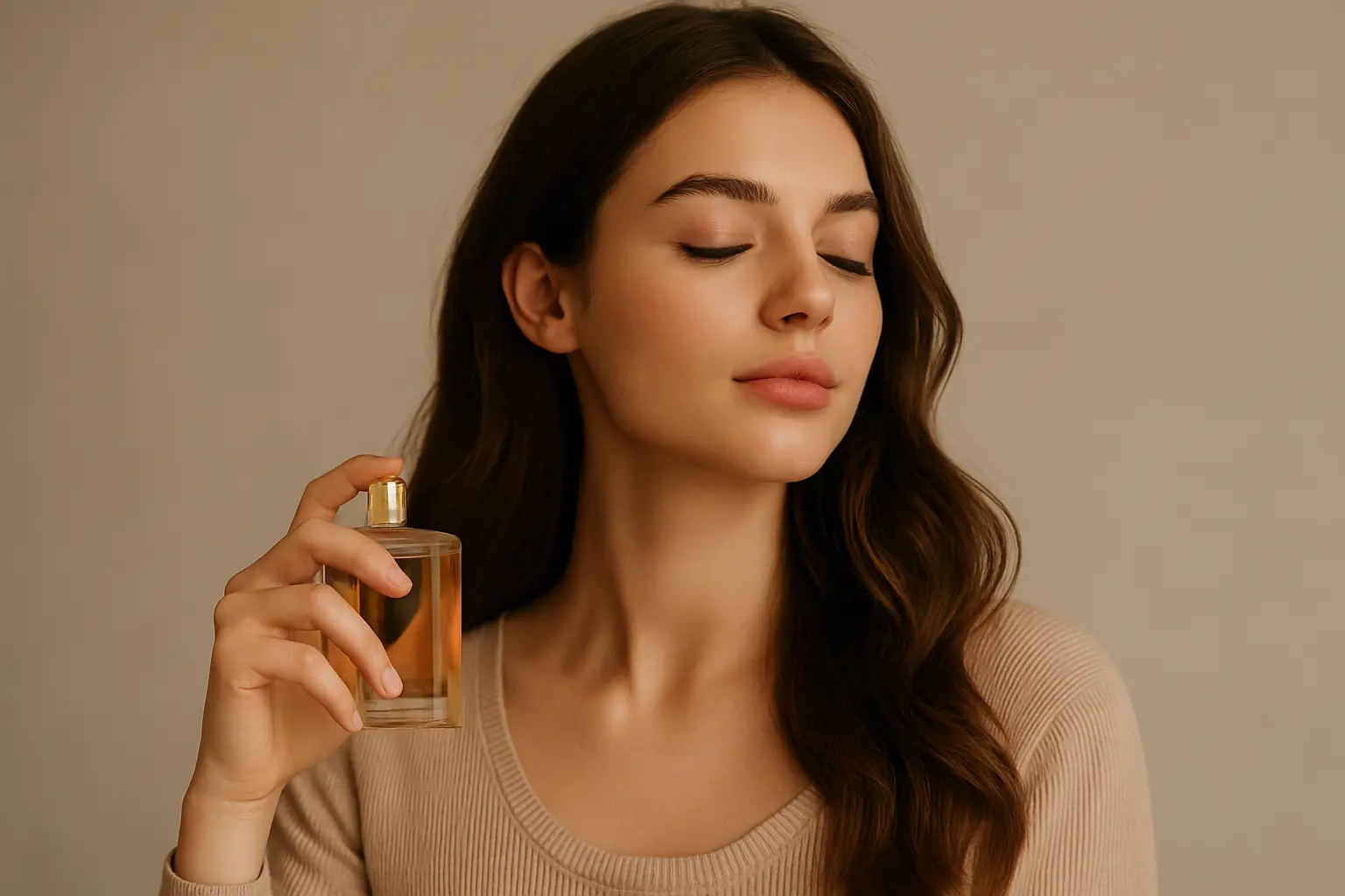 Young woman enjoying a fragrance – affordable luxury perfume for women by Aqsa Perfumes